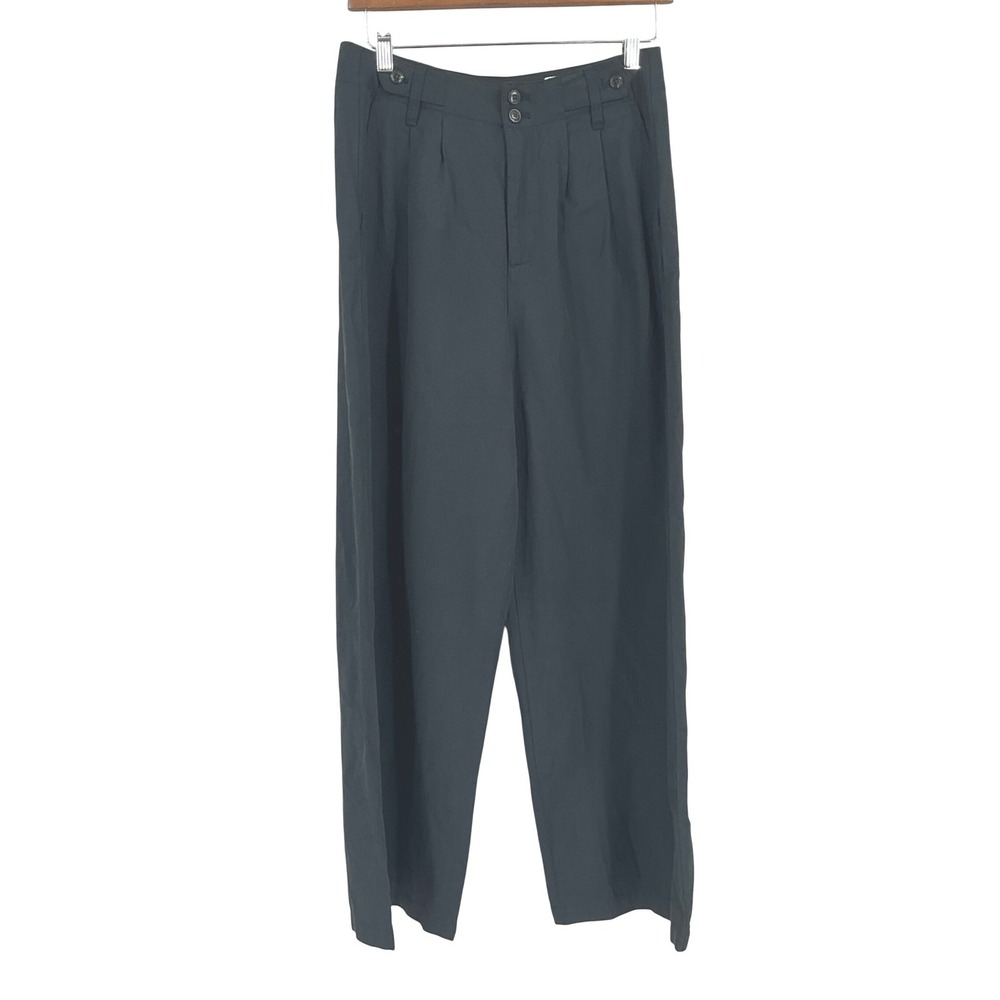 Madewell Wide Leg Trousers Sz 2 Off Black Linen Pleated Baggy High Rise Pants